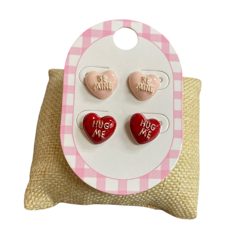 13-7652  PINK RED  HEART 2PCS SET  EARRINGS