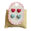 13-7652P  PINK BLUE  HEART 2PCS SET  EARRINGS
