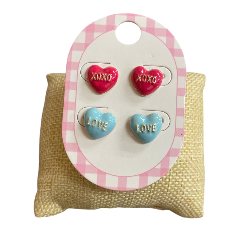 13-7652P  PINK BLUE  HEART 2PCS SET  EARRINGS