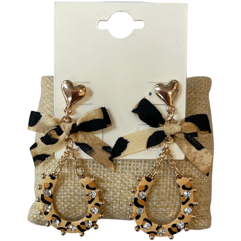 13-7656 LEOPARD PRINT GOLD HORSE SHOE DANGLE EARRINGS