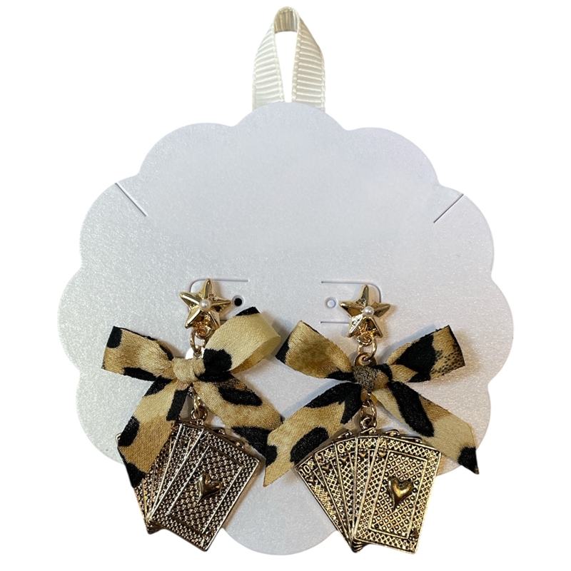 13-7737 LEOPARD PRINT BOW GOLD CARDS POST DANGLE EARRINGS