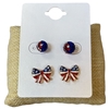 13-7851 BOW & SPHERE AMERICAN FLAG 2 PAIR STUD EARRING SET