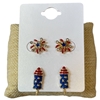 13-7853 FIREWORKS AMERICAN FLAG 2 PAIR STUD EARRING SET
