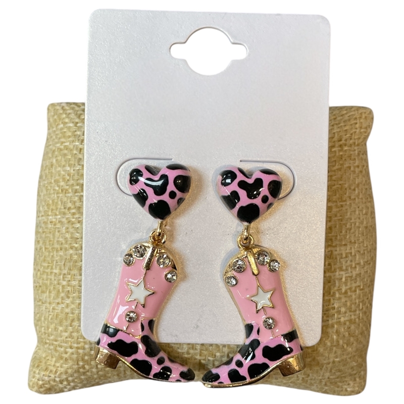 13-7884 GOLD COW PATTERN COWGIRL BOOTS POST EARRINGS