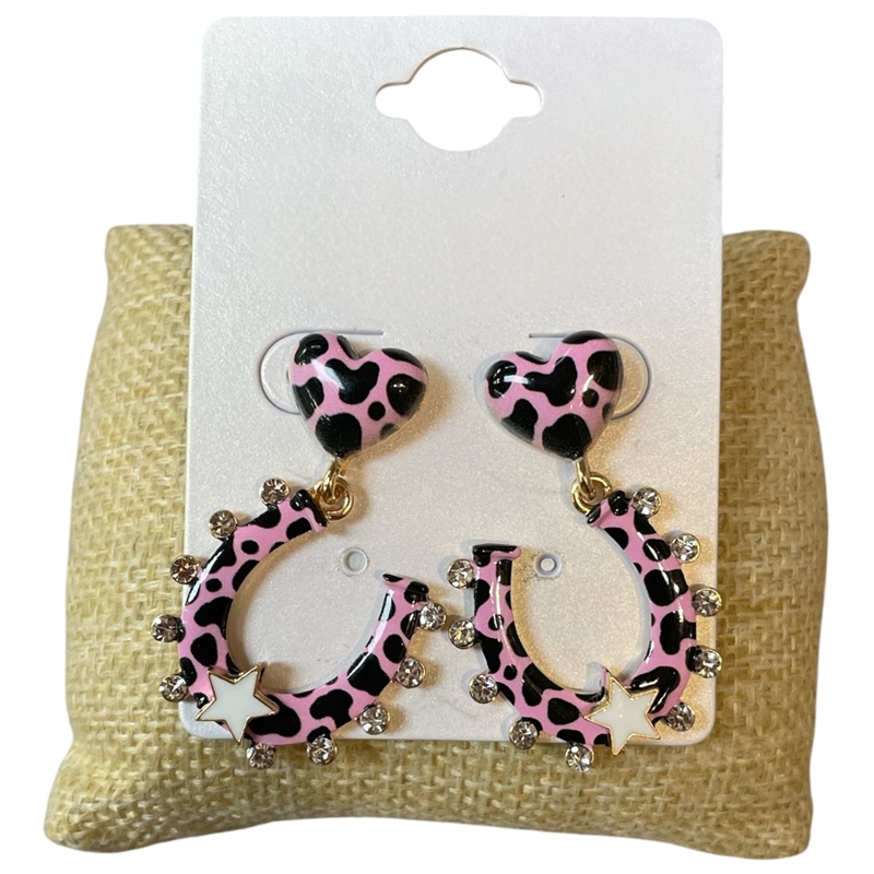 13-7886 GOLD COW PATTERN HORSE SHOE POST EARRINGS