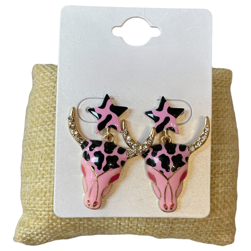13-7887 GOLD COW PATTERN BULL HEAD POST EARRINGS