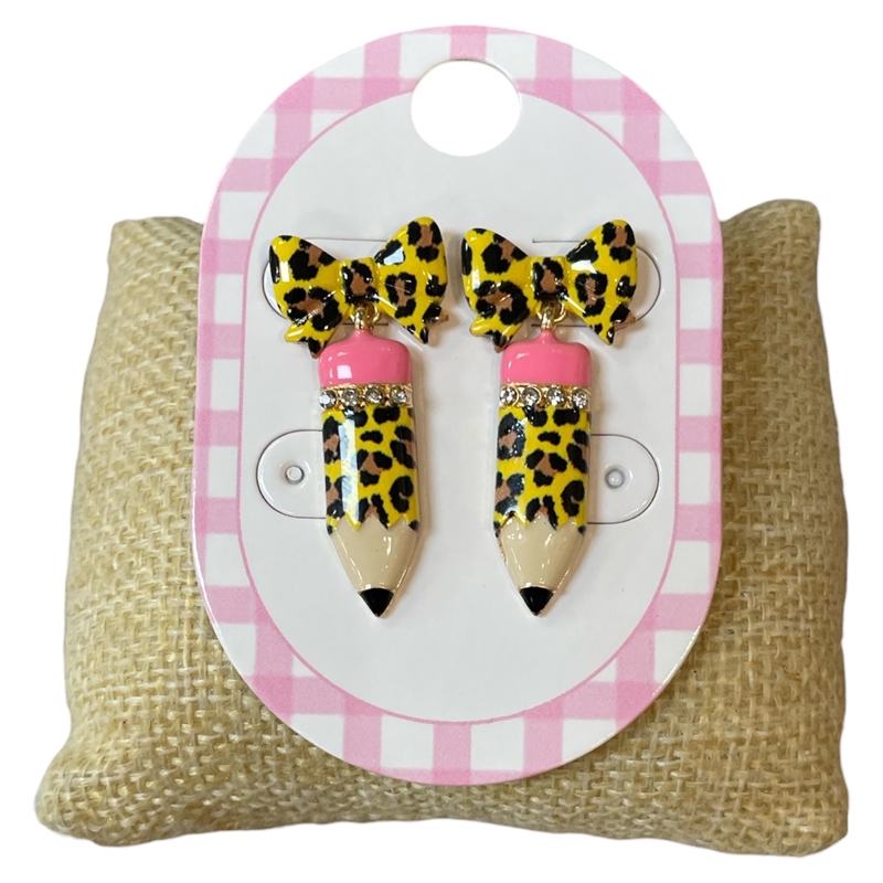 13-7894 LEOPARD PRINT PENCIL GOLD POST EARRINGS
