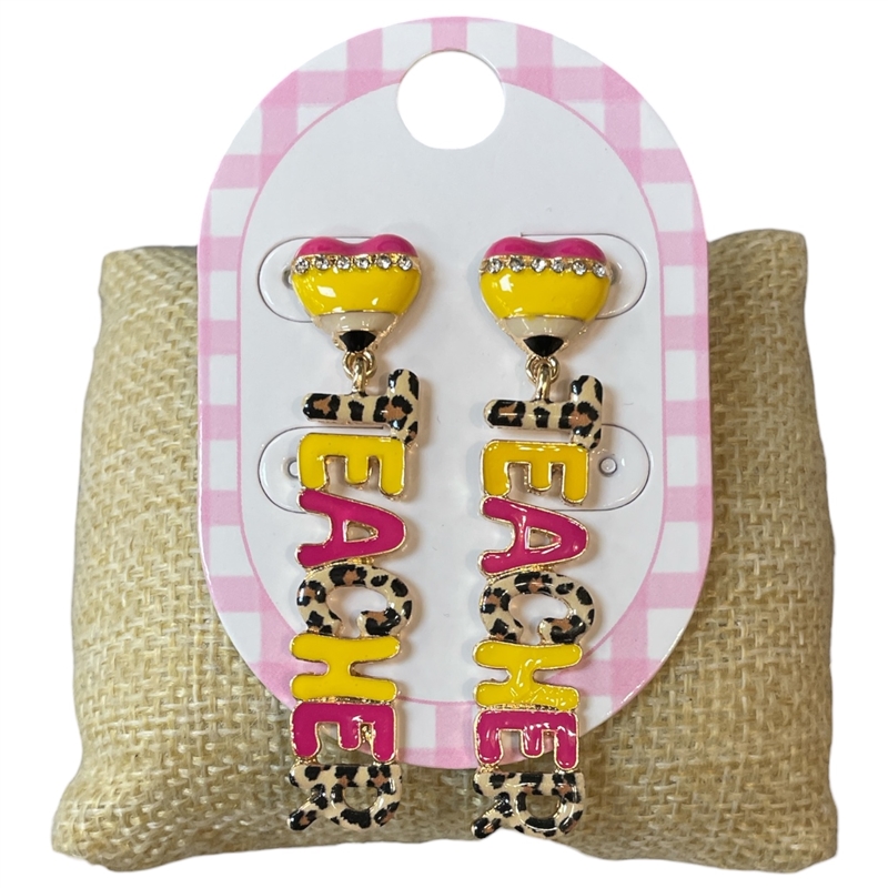 13-7895 MULTI COLOR LEOPARD PRINT TEACHER POST DANGLE EARRINGS