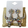 13-7912 SILVER AB CRYSTAL BEADED BULL HEAD POST EARRINGS