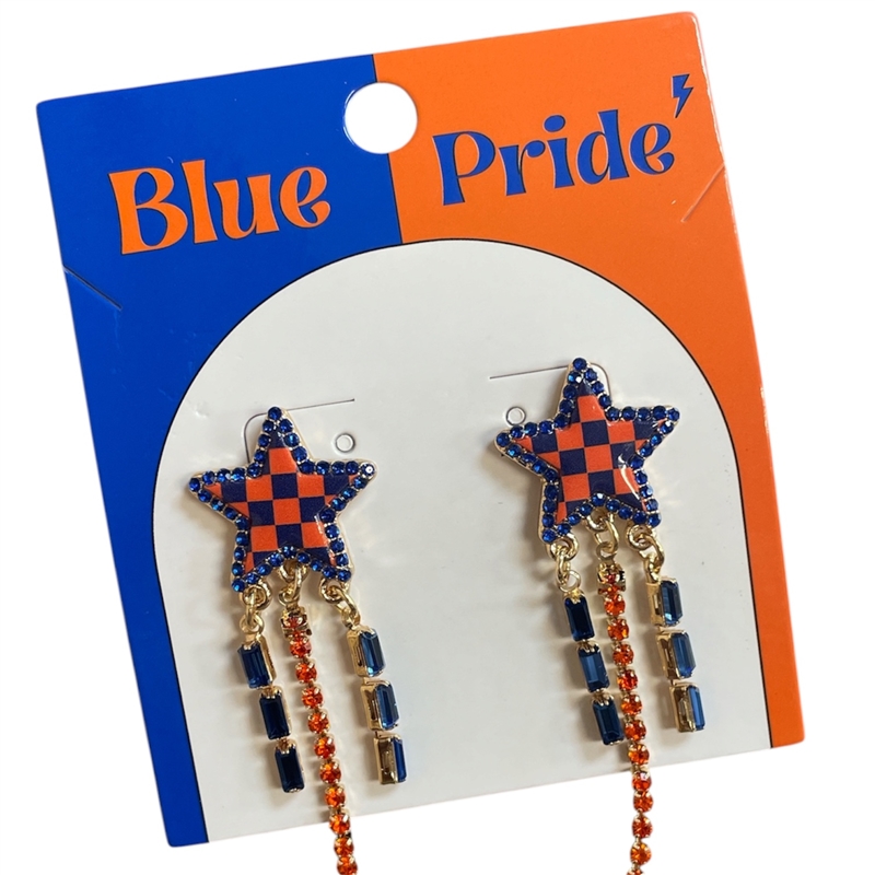 13-7921BLOR BLUE & ORANGE STAR PRIDE POST EARRINGS