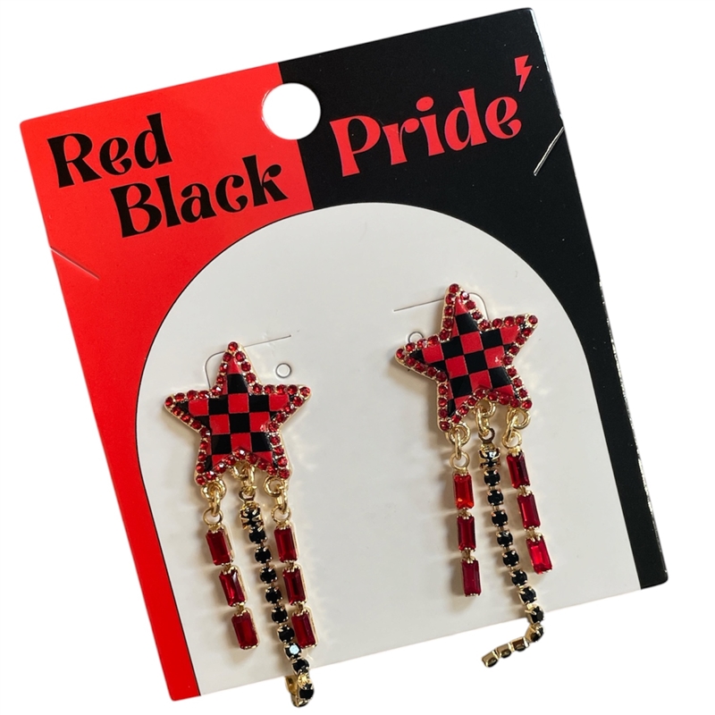 13-7921RDBK RED & BLACK STAR PRIDE POST EARRINGS