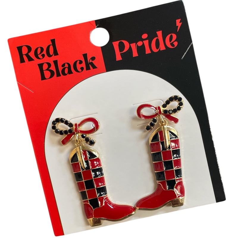 13-7924RDBK RED & BLACK PRIDE BOOT EARRINGS