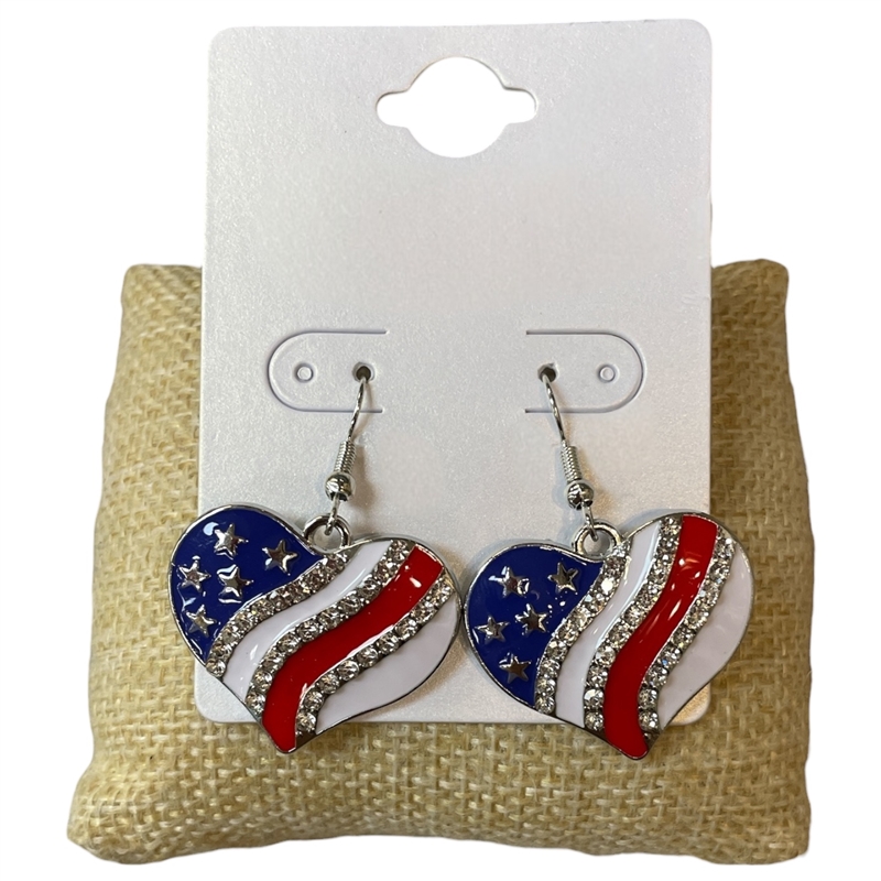13-7950 SILVER AMERICAN FLAG HEART EARRINGS