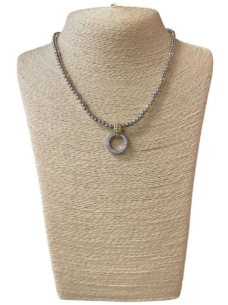 1305  CIRCLE RHODIUM PLATED BEADED BALL NECKLACE