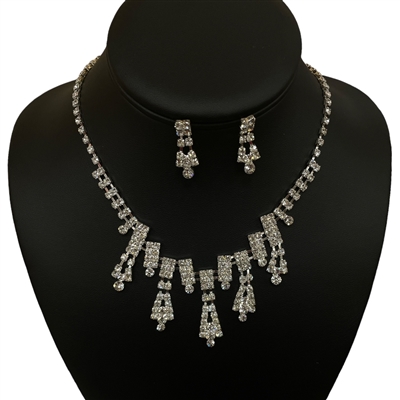 13109 SILVER CLEAR RHINESTONES SET NECKLACE