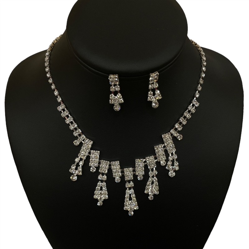 13109 SILVER CLEAR RHINESTONES SET NECKLACE