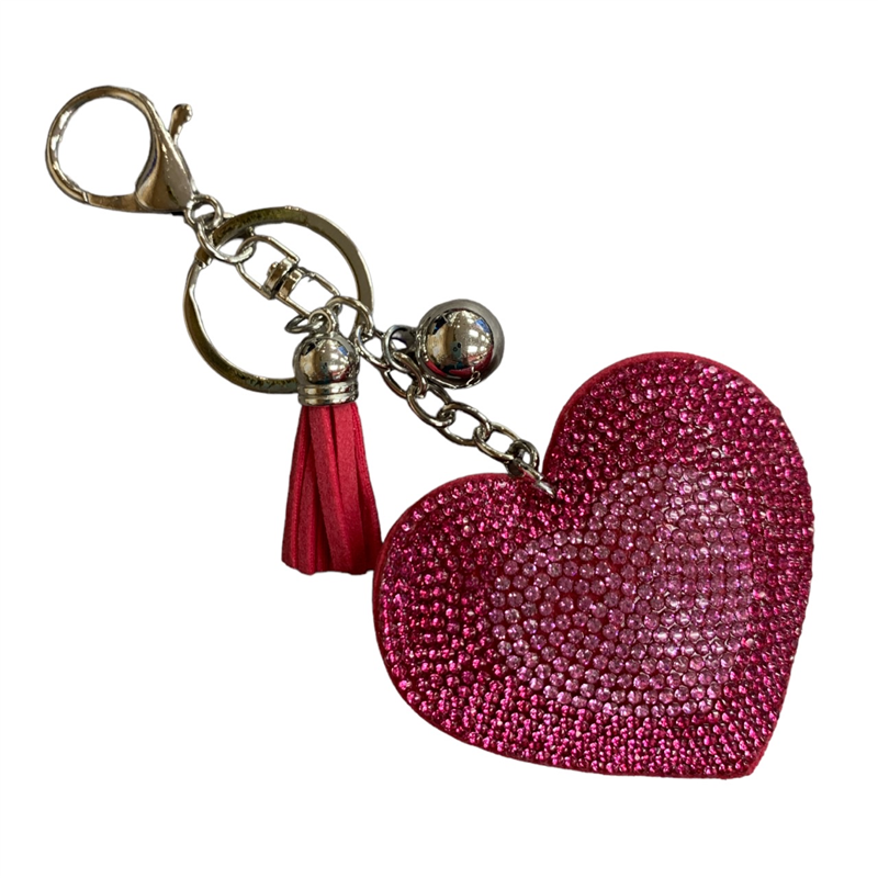 1315PNK RHINESTONE PINK HEART HEART IN CENTER KEYCHAIN