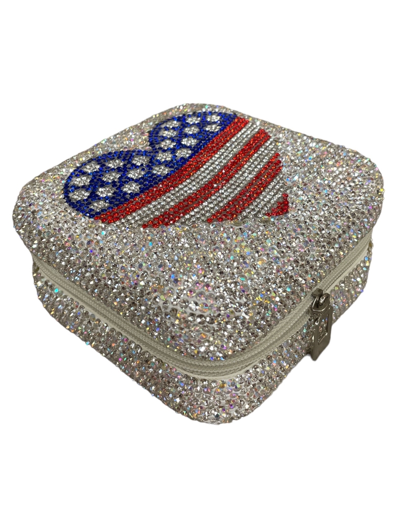 1340AM   AMERICAN FLAG HEART RHINESTONE JEWELRY BOX