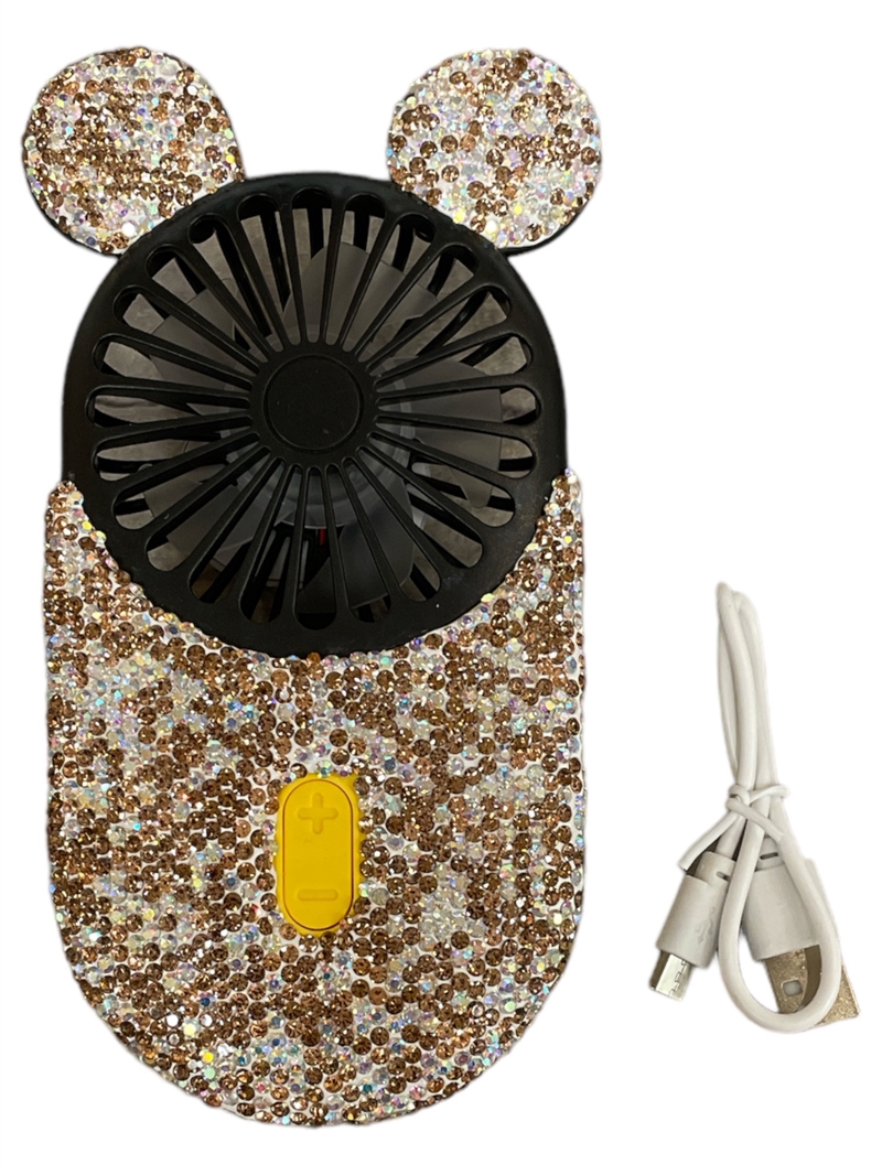 1390BN  BROWN RHINESTONE MINI FAN
