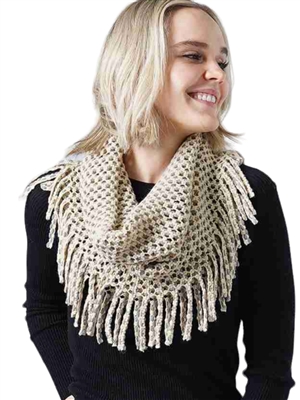 145645CM  CREAM TASSEL INFINITY SCARF