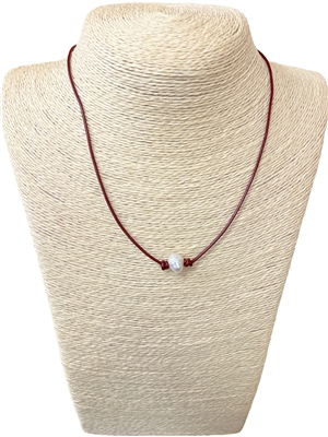 14941 SINGLE PEARL LEATHER NECKLACE