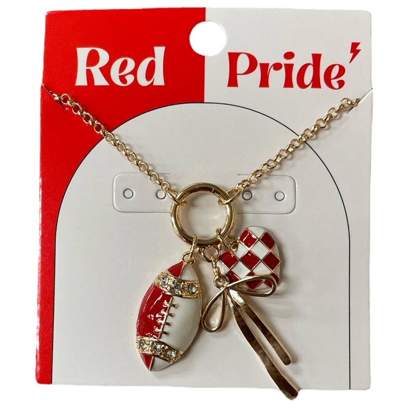 15-2100W  WHITE RED CHARMS SHORT NECKLACE