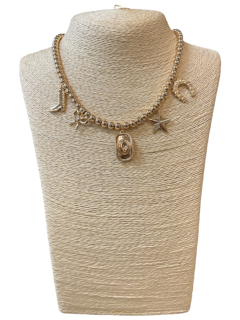 15-2187 MULTI CHARM BEADED WESTERN NECKLACE