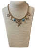 15-2189 GOLD MULTI CHARM BOW AND TQS BEAD WESTERN NECKLACE