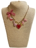 15-2215  RED  HEART PINK  CHARMS SHORT NECKLACE