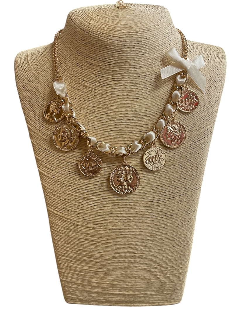 15-2281  COIN  CHARMS & CREAM NECKLACE