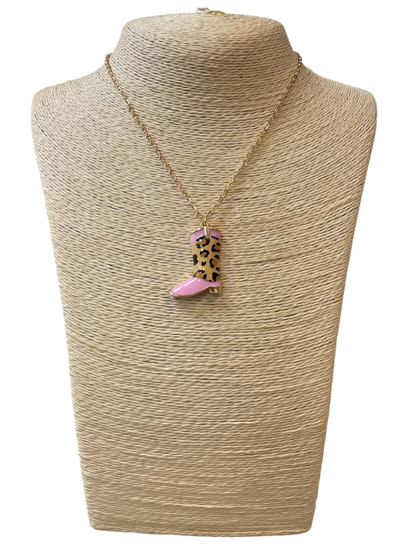 15-2291 LEOPARD PRINT COWGIRL BOOT SHORT NECKLACE