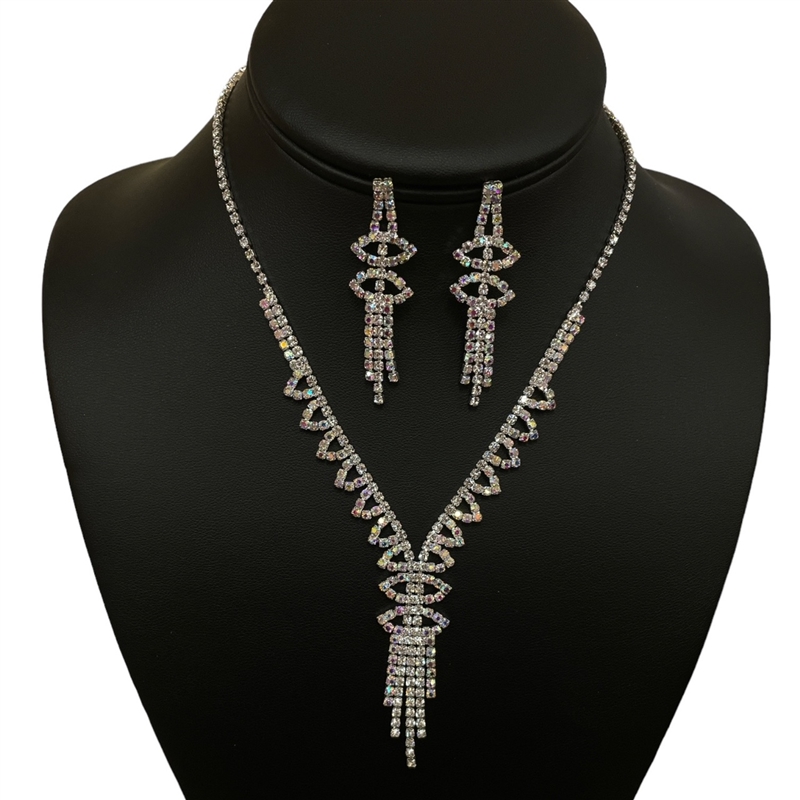 15134 AB-SILVER RHINESTONES SET NECKLACE