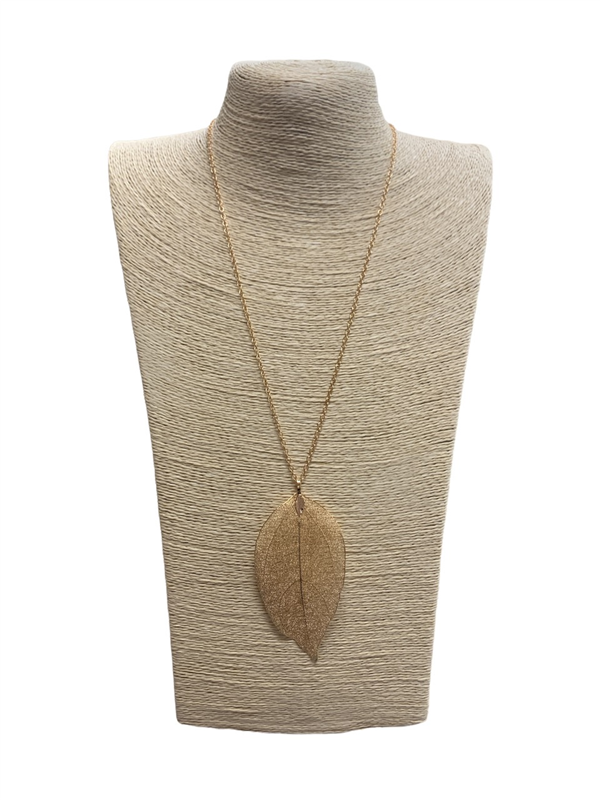 15225 ANTIQUE REAL LEAF THIN LONG NECKLACE