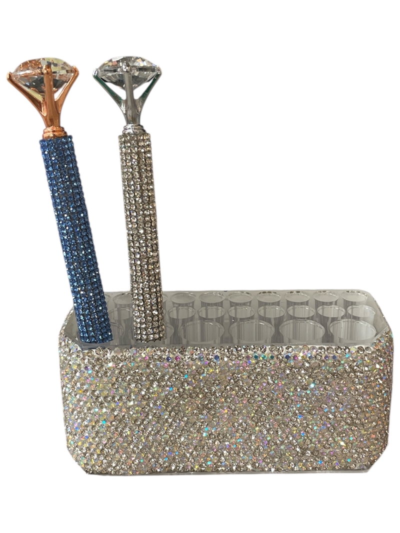 1525-AB  SILVER AB RHINESTONE PEN HOLDER