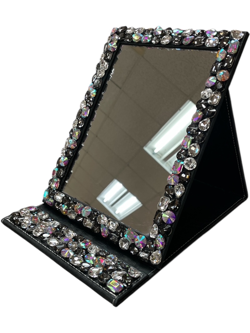 1525B  BLACK CRYSTAL STONES FOLDING MIRROR