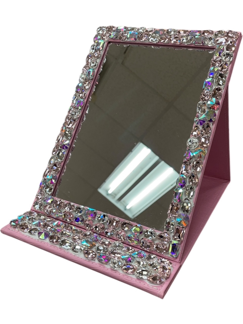1525P PINK CRYSTAL STONES FOLDING MIRROR
