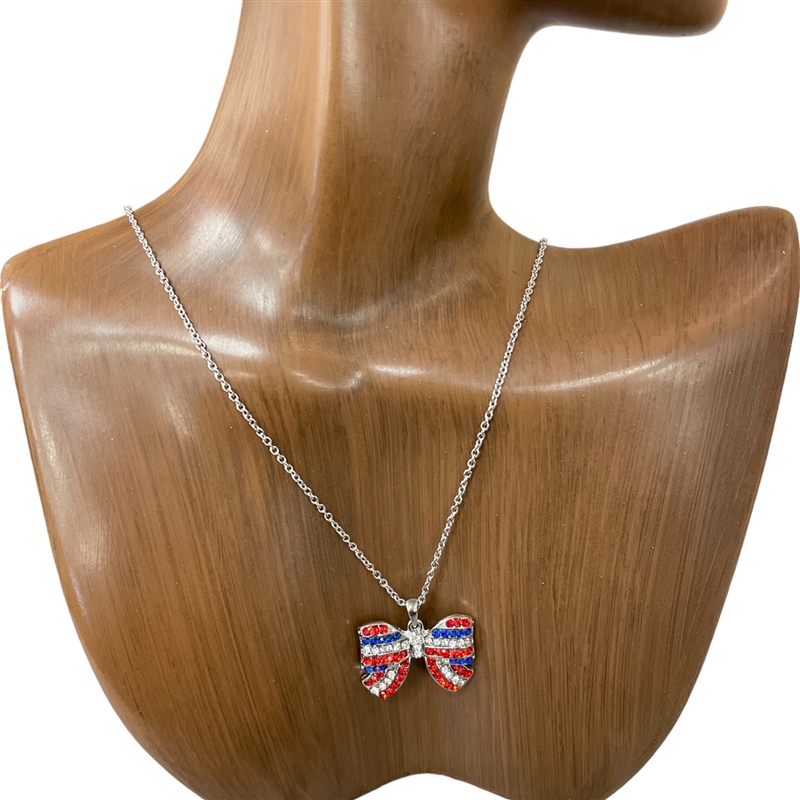 15536MU-S BOW AMERICAN FLAG SHORT  NECKLACE