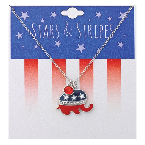 15623LSI-S AMERICAN FLAG  ELEPHANT NECKLACE