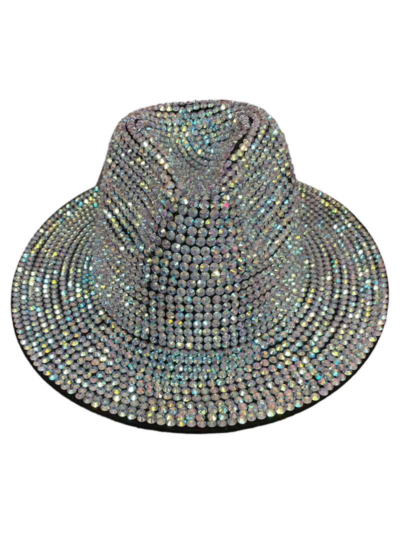 1575ASL  AB SILVER  BLING 100% POLYESTER ADJUSTABLE FEDORA HAT