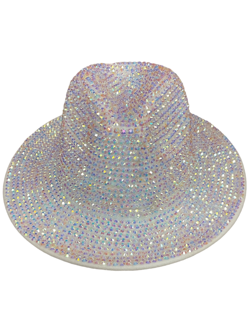 1575AW  AB WHITE BLING 100% POLYESTER ADJUSTABLE HAT