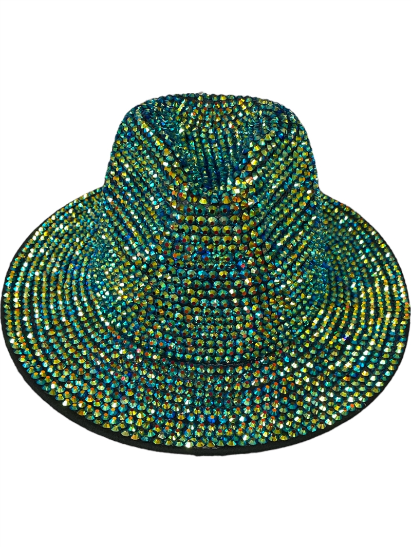 1575BE  EMERALD BLING 100% POLYESTER ADJUSTABLE FEDORA HAT