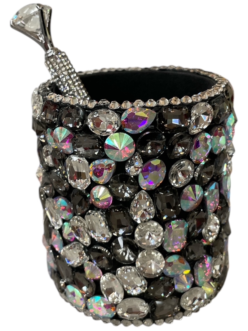 1575BL BLACK CIRCLE BIG STONE BLIN BLING PEN HOLDER