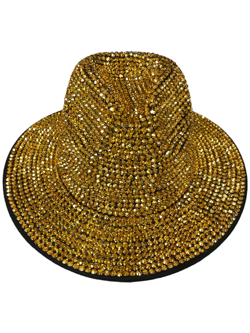 1575GL  GOLD BLING 100% POLYESTER ADJUSTABLE FEDORA HAT