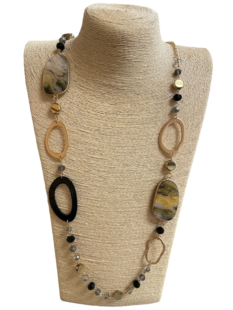160BG  BLACK GOLD NATURAL STONE NECKLACE