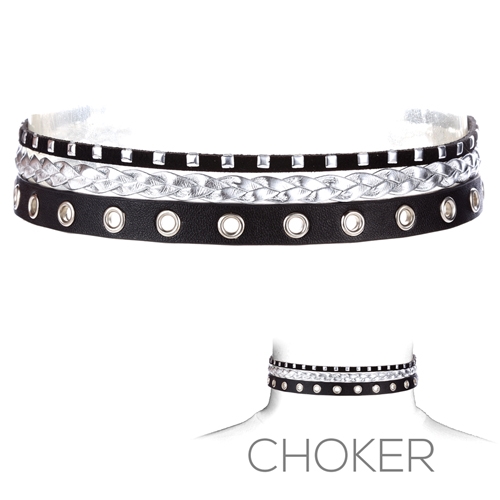 16179  BLACK AND SILVER 3 CHOKER SET