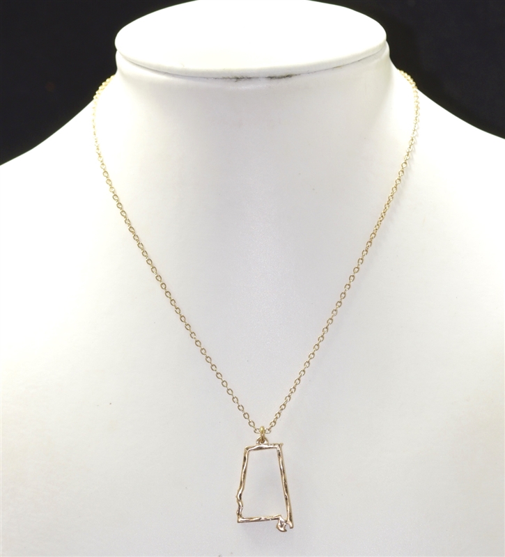 16422 HAMMERED ALABAMA STATE OUTLINE SMALL NECKLACE