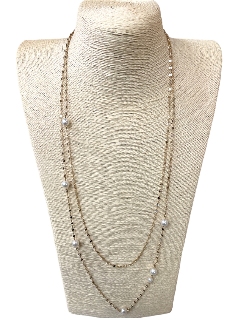 16694 CHAIN & PEARL MULTI LAYERED NECKLACE