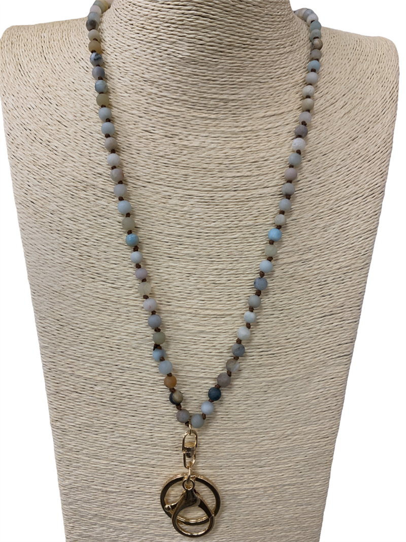 16800 SEMI-PRECIOUS  STONE BEADED LONG ID HOLDER