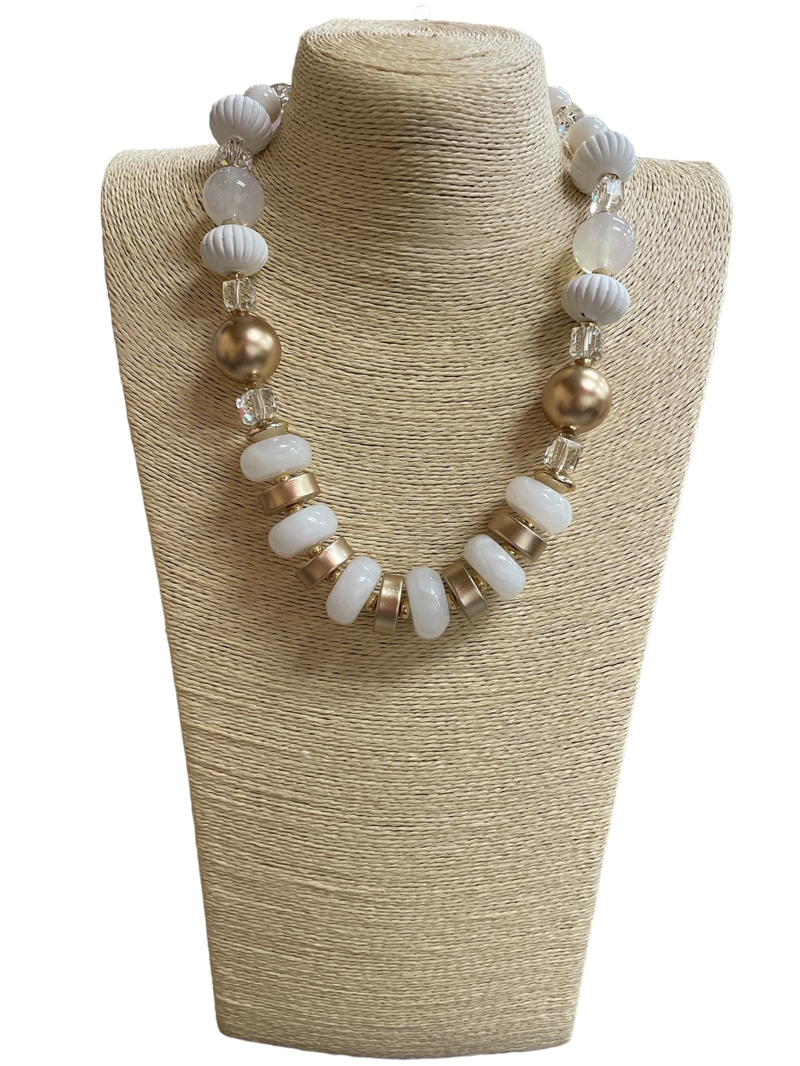 168WT  WHITE & GOLD ACRYLIC NECKLACE