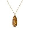17075  GOLD ANTIQUE TEARDROP JEWEL THIN LONG NECKLACE